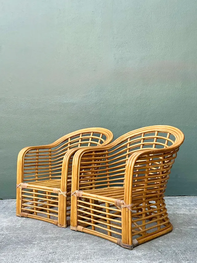 Vintage Stacked Rattan Lounge Chairs - Pair — additional photo 4