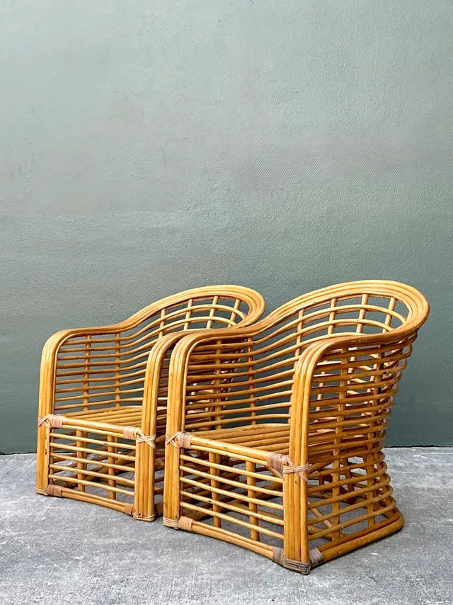 Vintage Stacked Rattan Lounge Chairs - Pair — additional photo 5