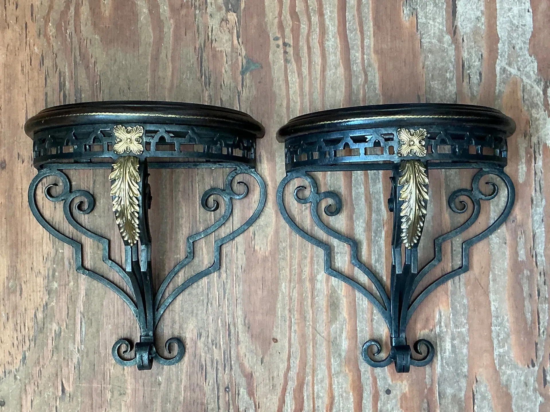 Vintage Maitland Smith Ornate Metal Wall Brackets - Set of 2 — additional photo 4