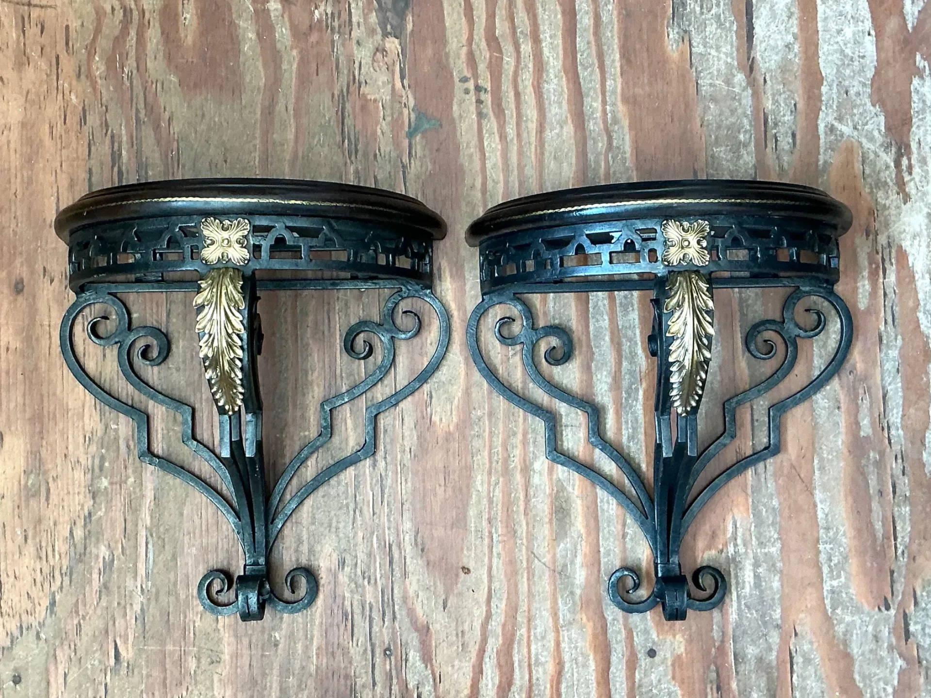 Vintage Maitland Smith Ornate Metal Wall Brackets - Set of 2 — additional photo 5