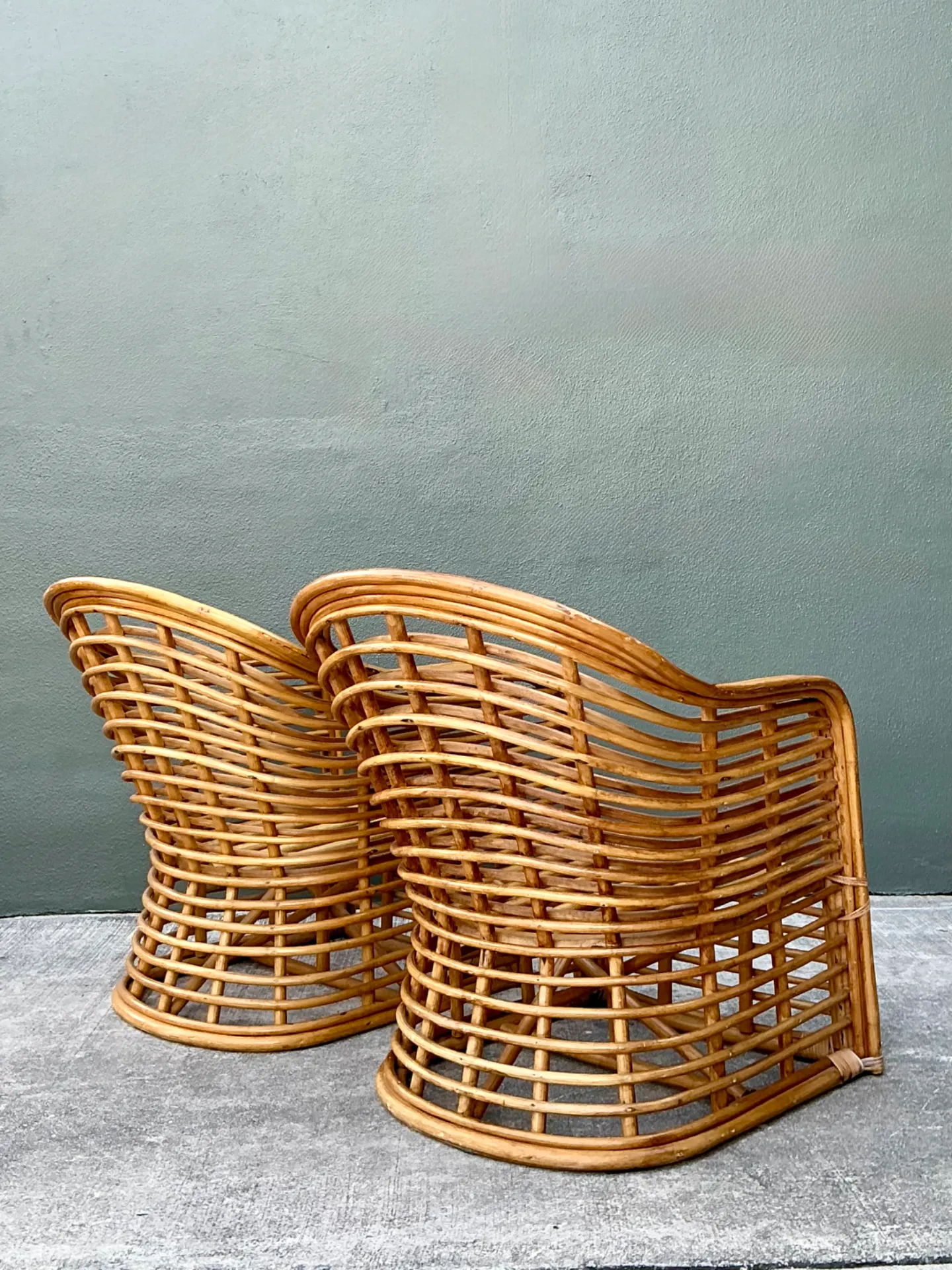 Vintage Stacked Rattan Lounge Chairs - Pair — additional photo 2