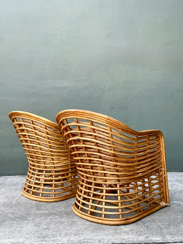 Vintage Stacked Rattan Lounge Chairs - Pair — additional photo 2