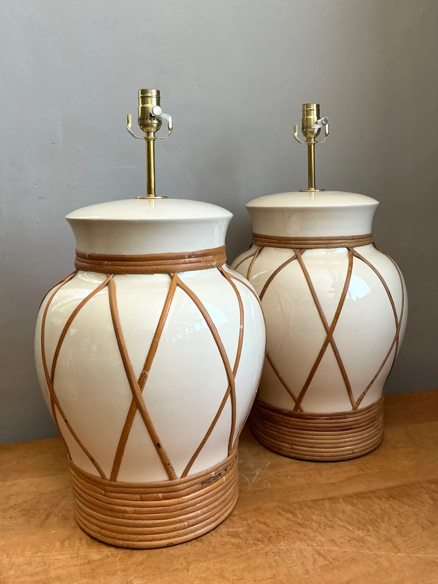 Vintage Ceramic and Rattan Table Lamps - Pair — additional photo 1
