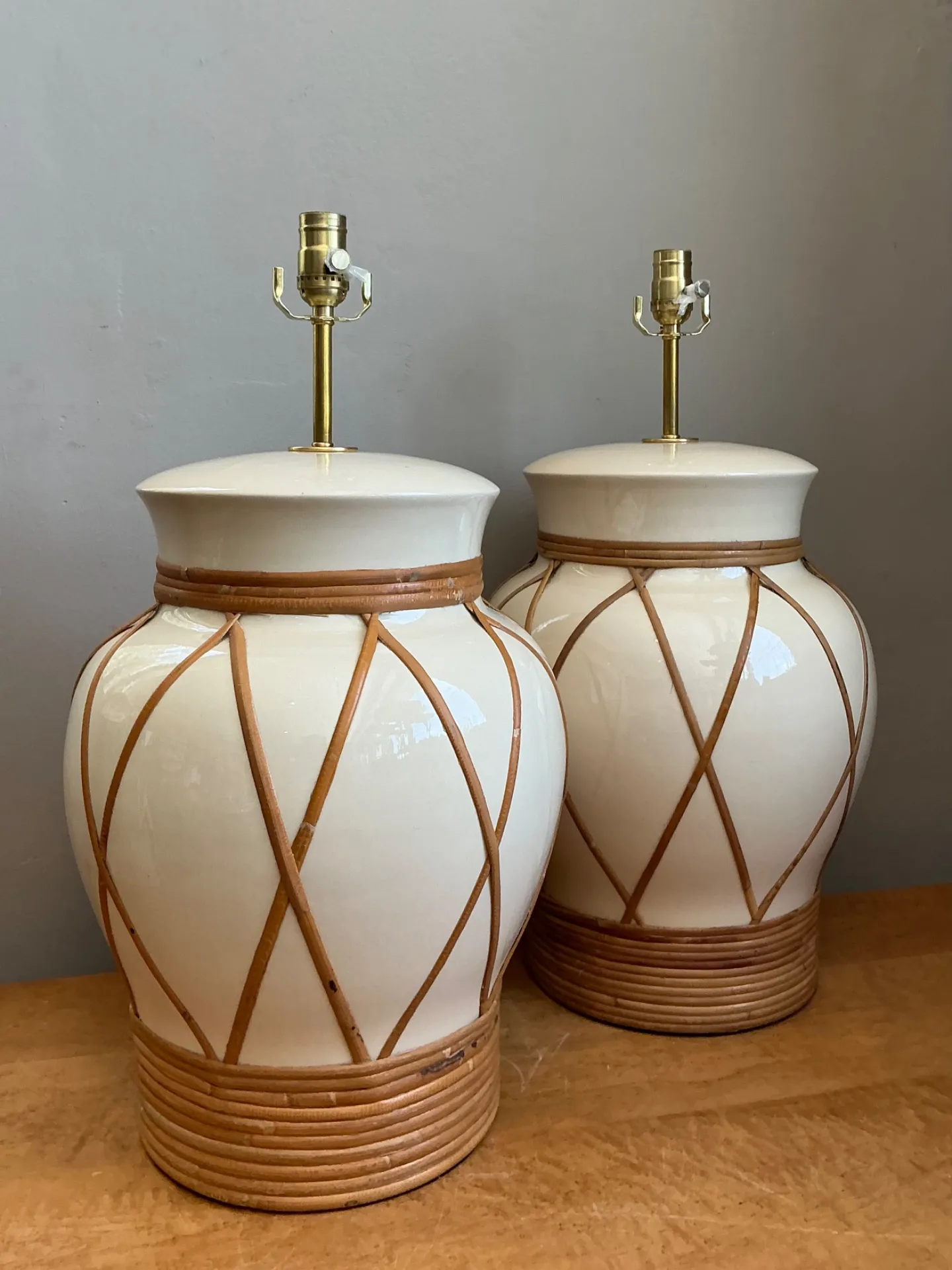 Vintage Ceramic and Rattan Table Lamps - Pair — additional photo 3
