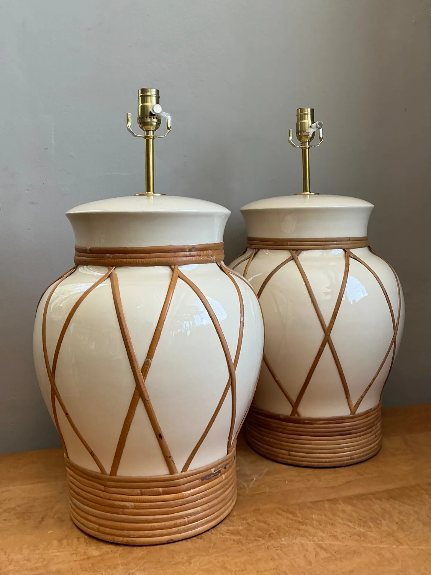 Vintage Ceramic and Rattan Table Lamps - Pair — additional photo 4