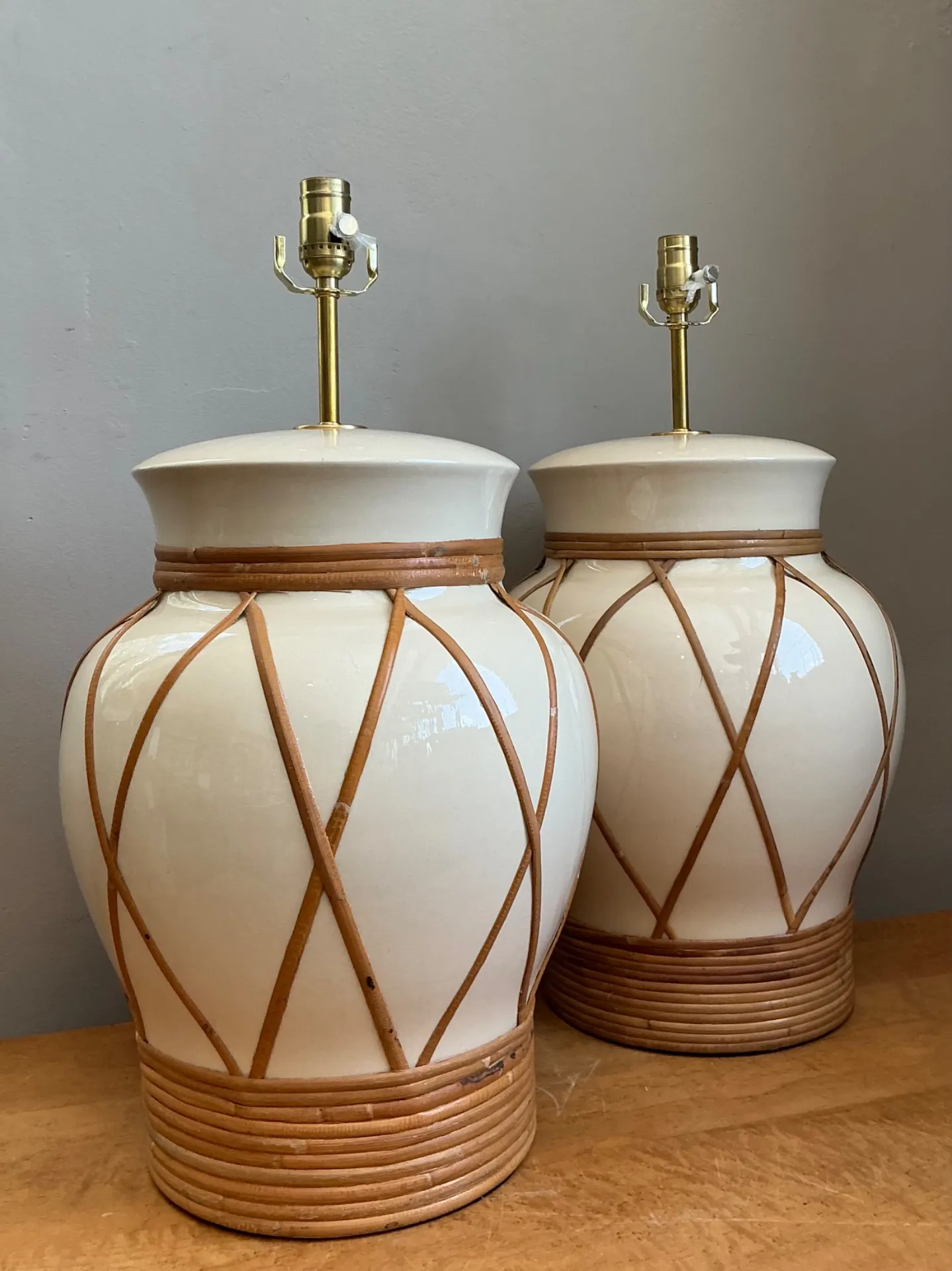 Vintage Ceramic and Rattan Table Lamps - Pair — additional photo 7