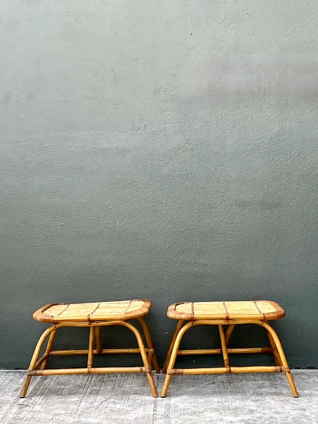 Vintage Rattan Low Stools - Pair — additional photo 5