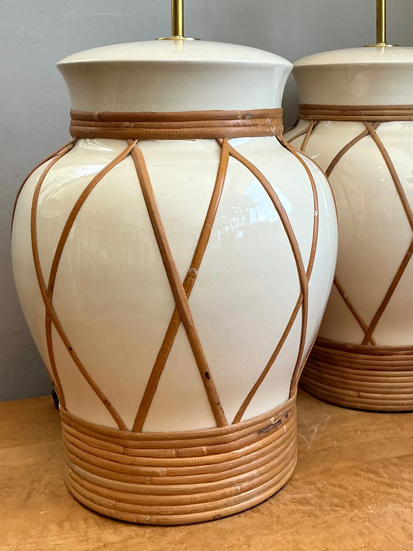 Vintage Ceramic and Rattan Table Lamps - Pair — additional photo 8