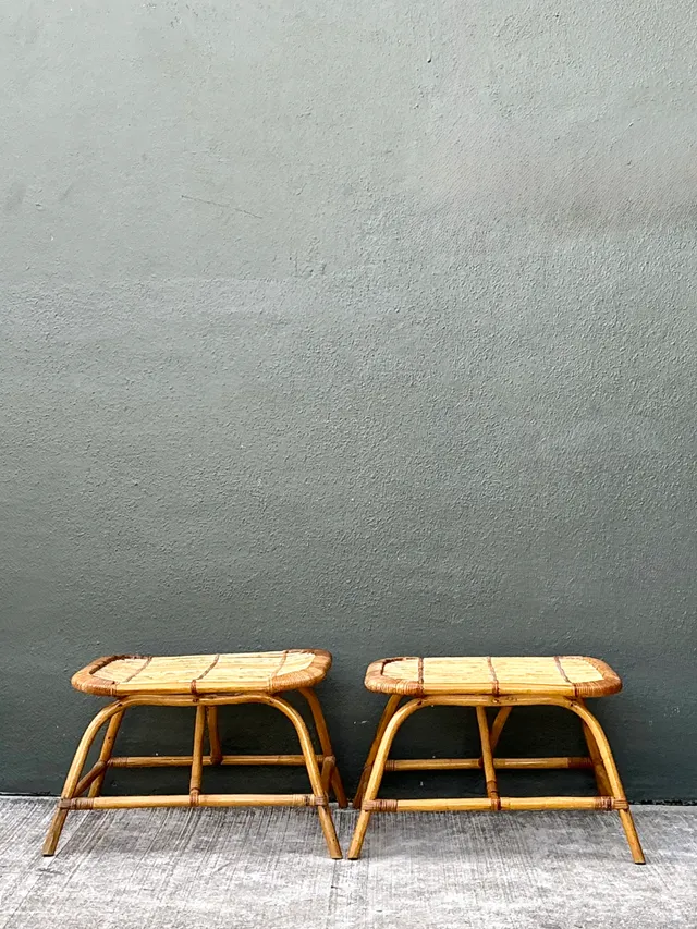 Vintage Rattan Low Stools - Pair — additional photo 3