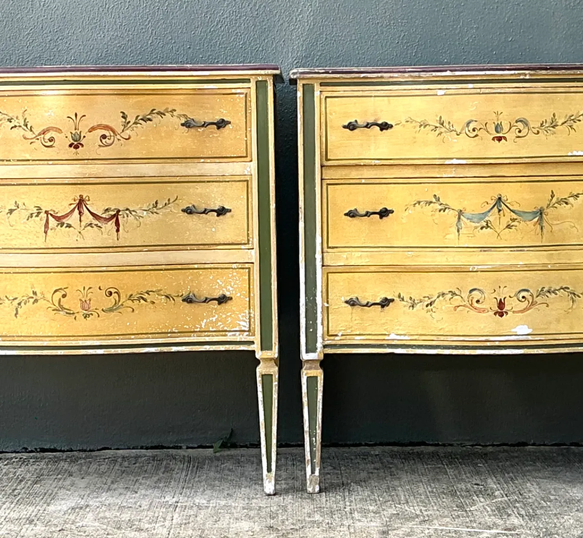 Vintage Hand-Painted Wood Chest - A Pair