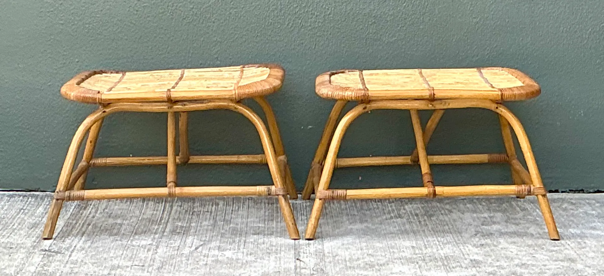 Vintage Rattan Low Stools - Pair — additional photo 1