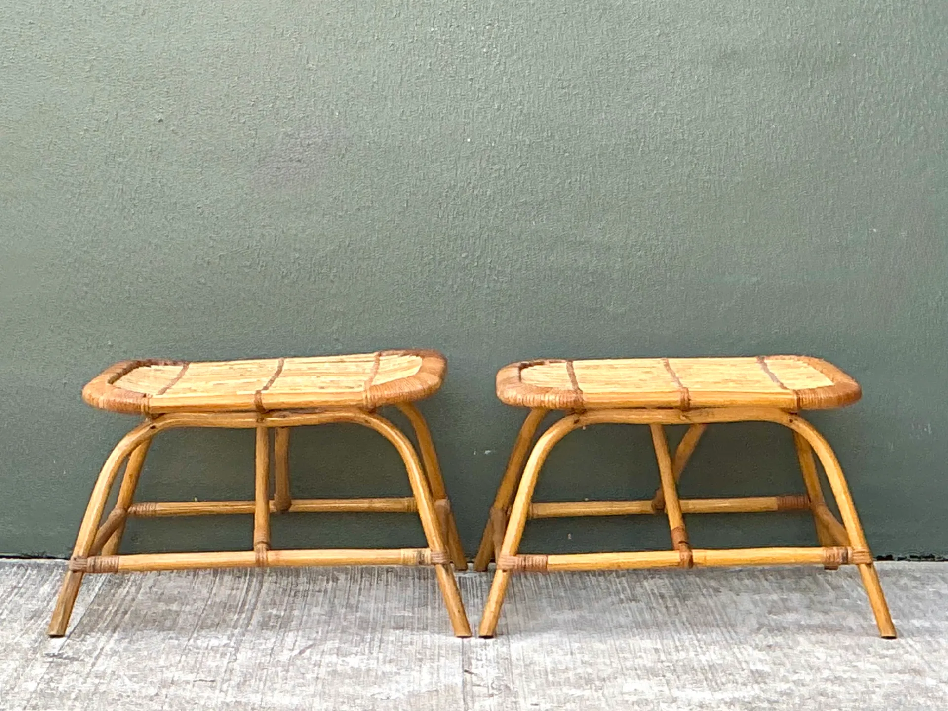 Vintage Rattan Low Stools - Pair — additional photo 7