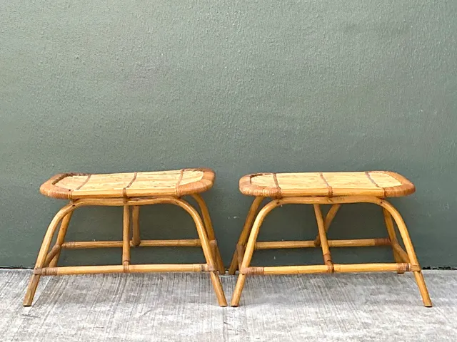 Vintage Rattan Low Stools - Pair — additional photo 7