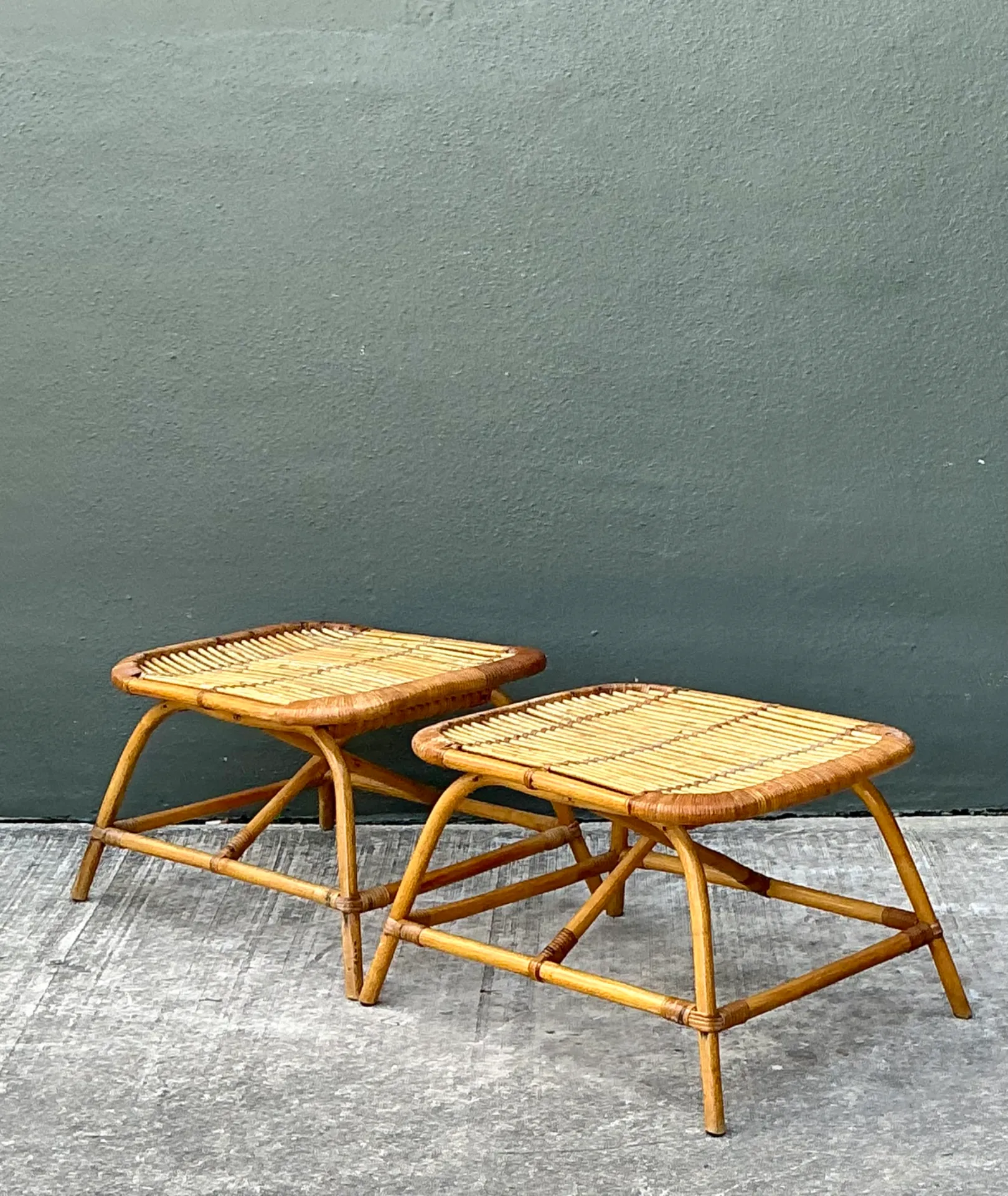 Vintage Rattan Low Stools - Pair — additional photo 4