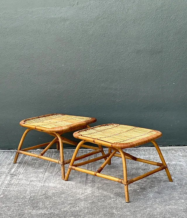 Vintage Rattan Low Stools - Pair — additional photo 2