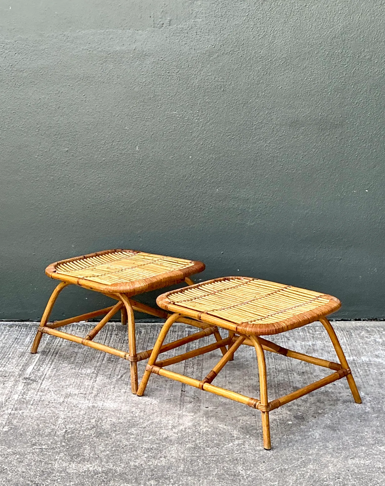 Vintage Rattan Low Stools - Pair — additional photo 8