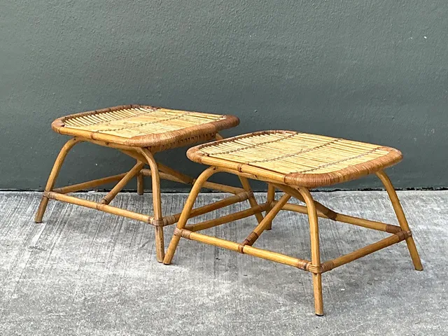 Vintage Rattan Low Stools - Pair — additional photo 6