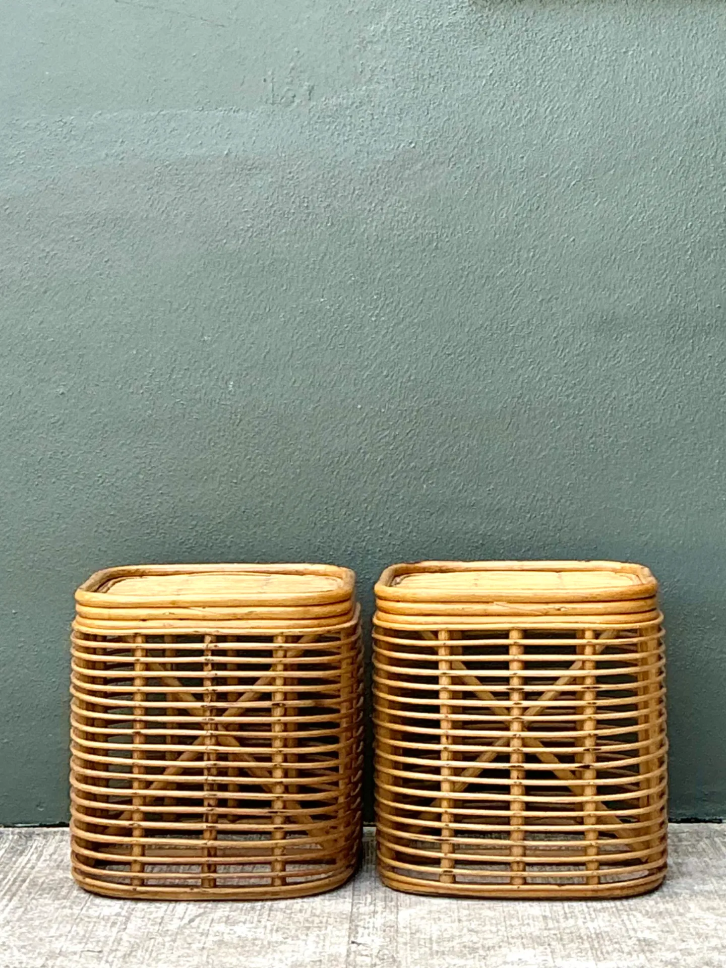 Vintage Woven Rattan Side Tables - Pair — additional photo 5