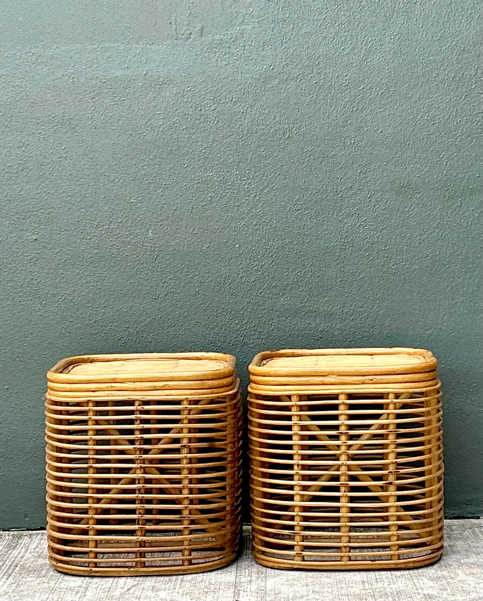 Vintage Woven Rattan Side Tables - Pair — additional photo 4