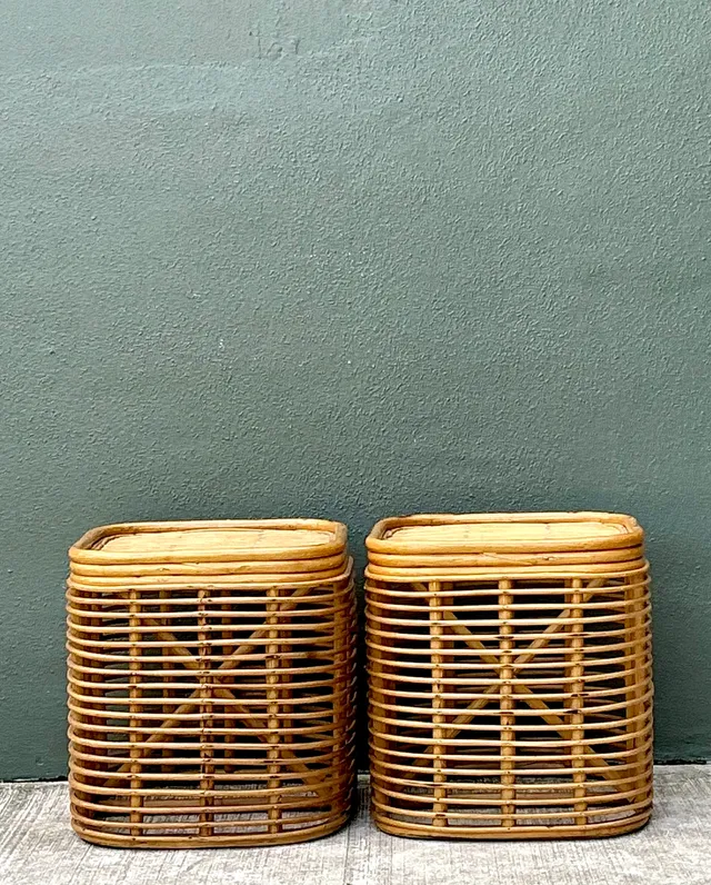 Vintage Woven Rattan Side Tables - Pair — additional photo 4