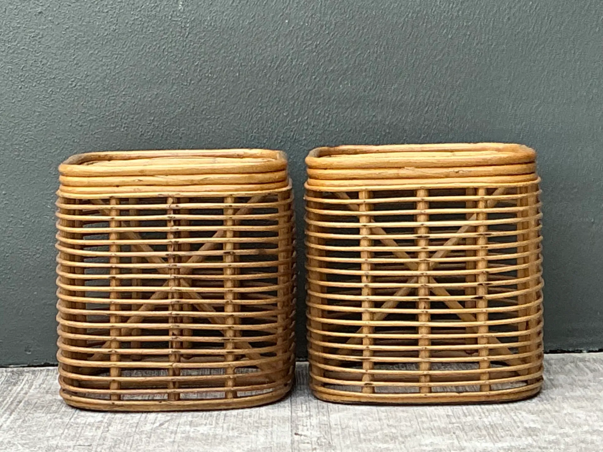 Vintage Woven Rattan Side Tables - Pair — additional photo 2