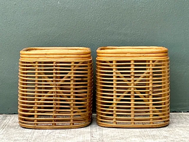 Vintage Woven Rattan Side Tables - Pair — additional photo 8