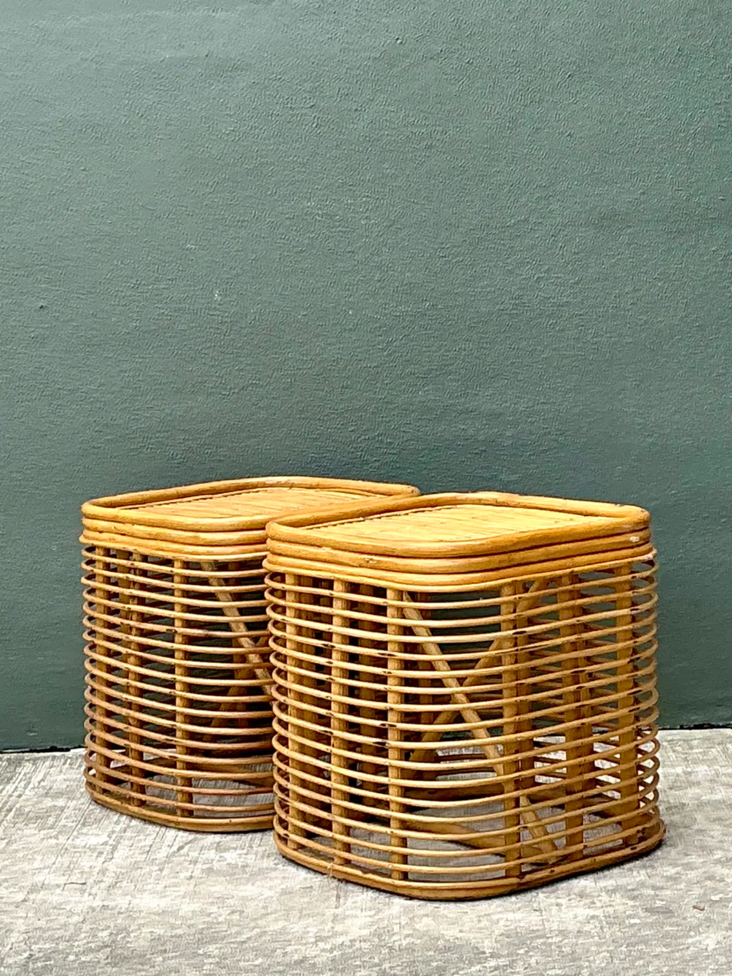 Vintage Woven Rattan Side Tables - Pair — additional photo 7