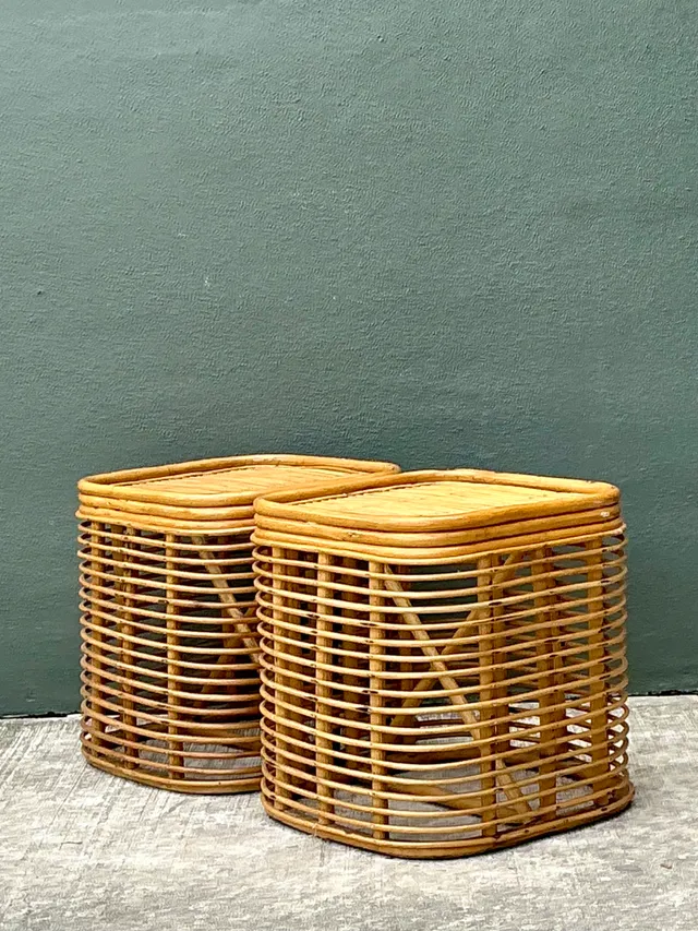 Vintage Woven Rattan Side Tables - Pair — additional photo 7