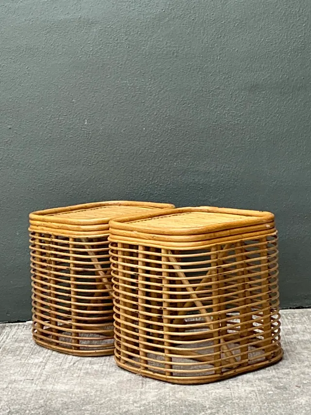 Vintage Woven Rattan Side Tables - Pair — additional photo 6