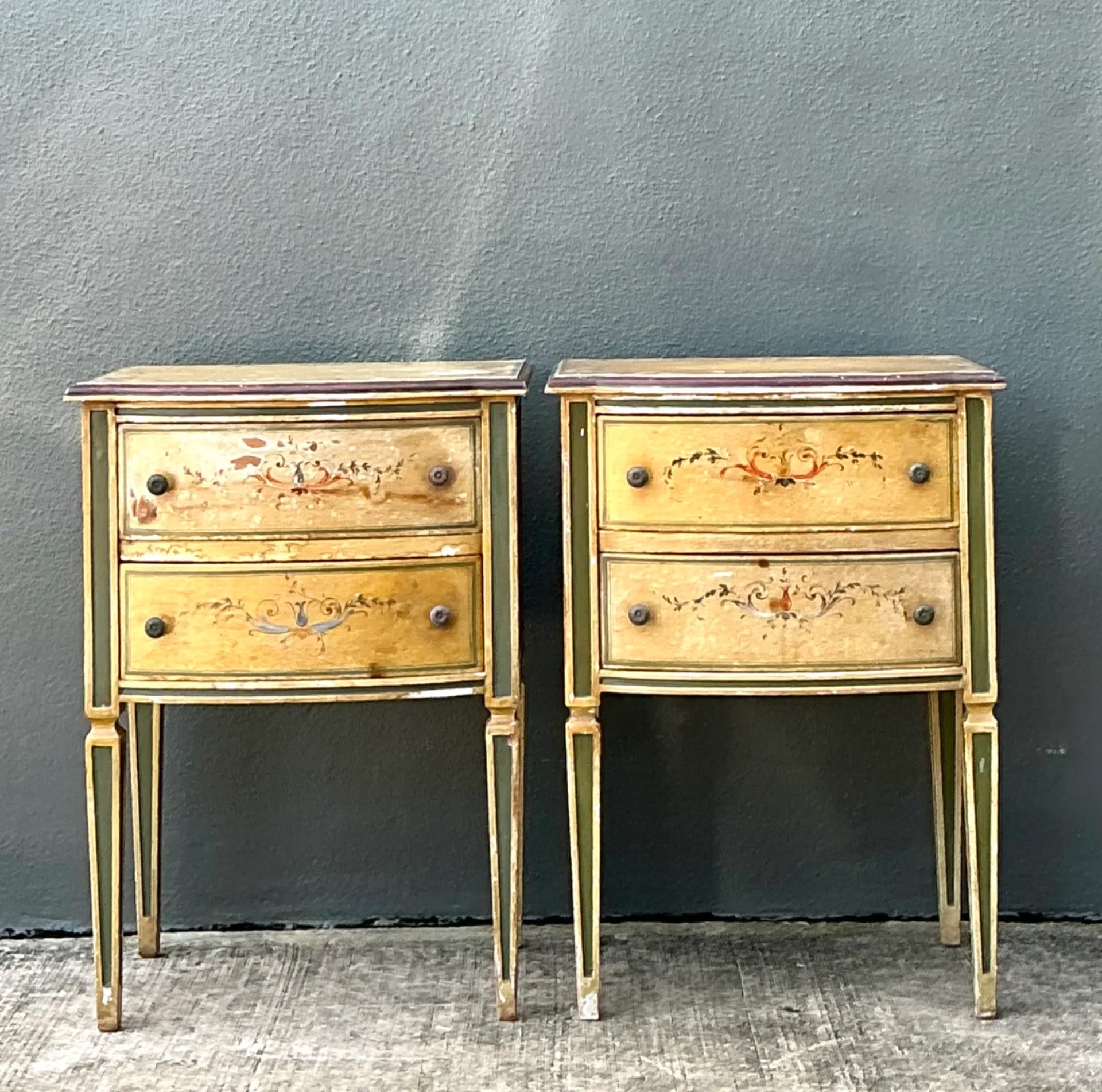 Vintage Distressed Hand-Painted Wood Side Tables — additional photo 1