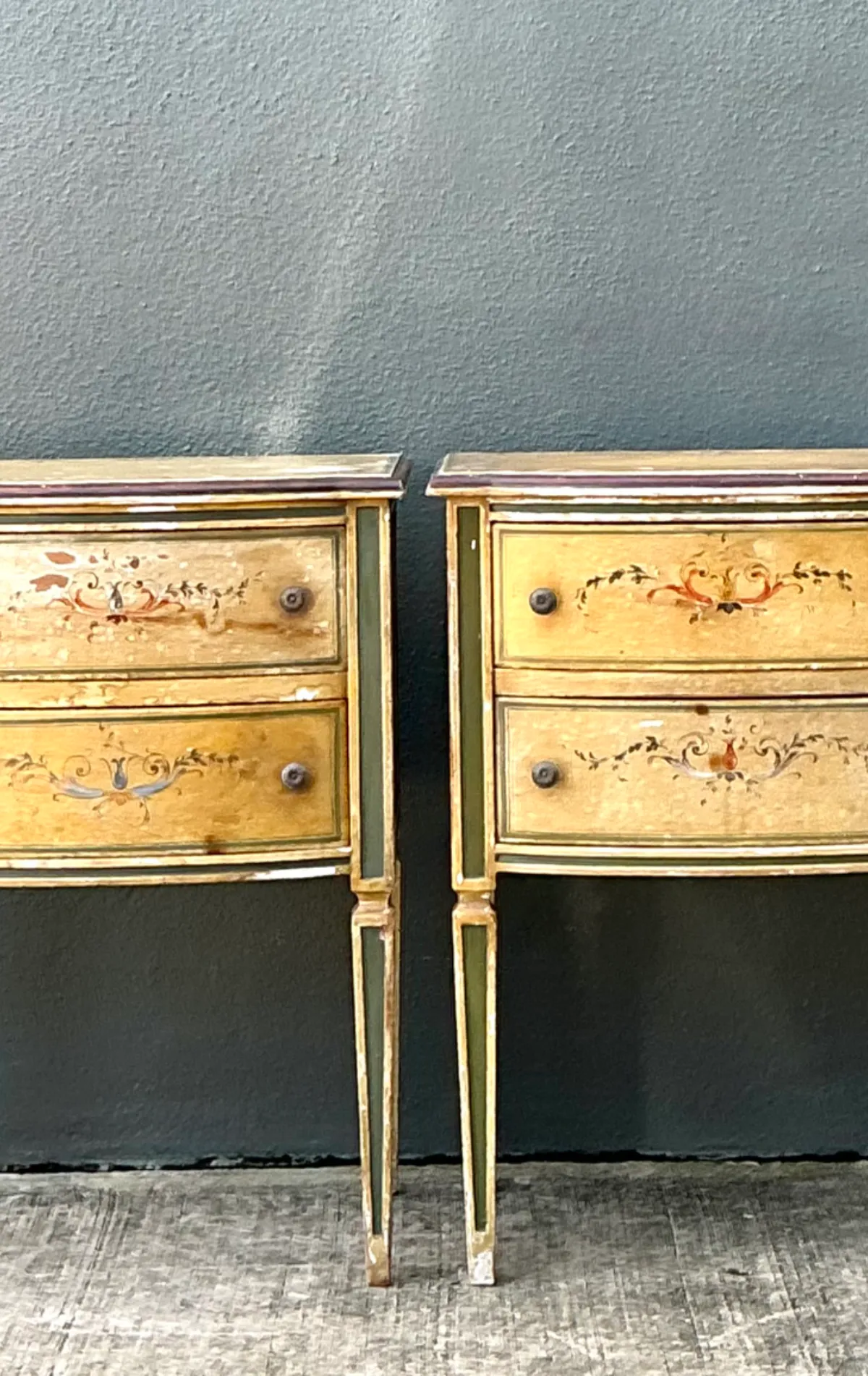 Vintage Distressed Hand-Painted Wood Side Tables