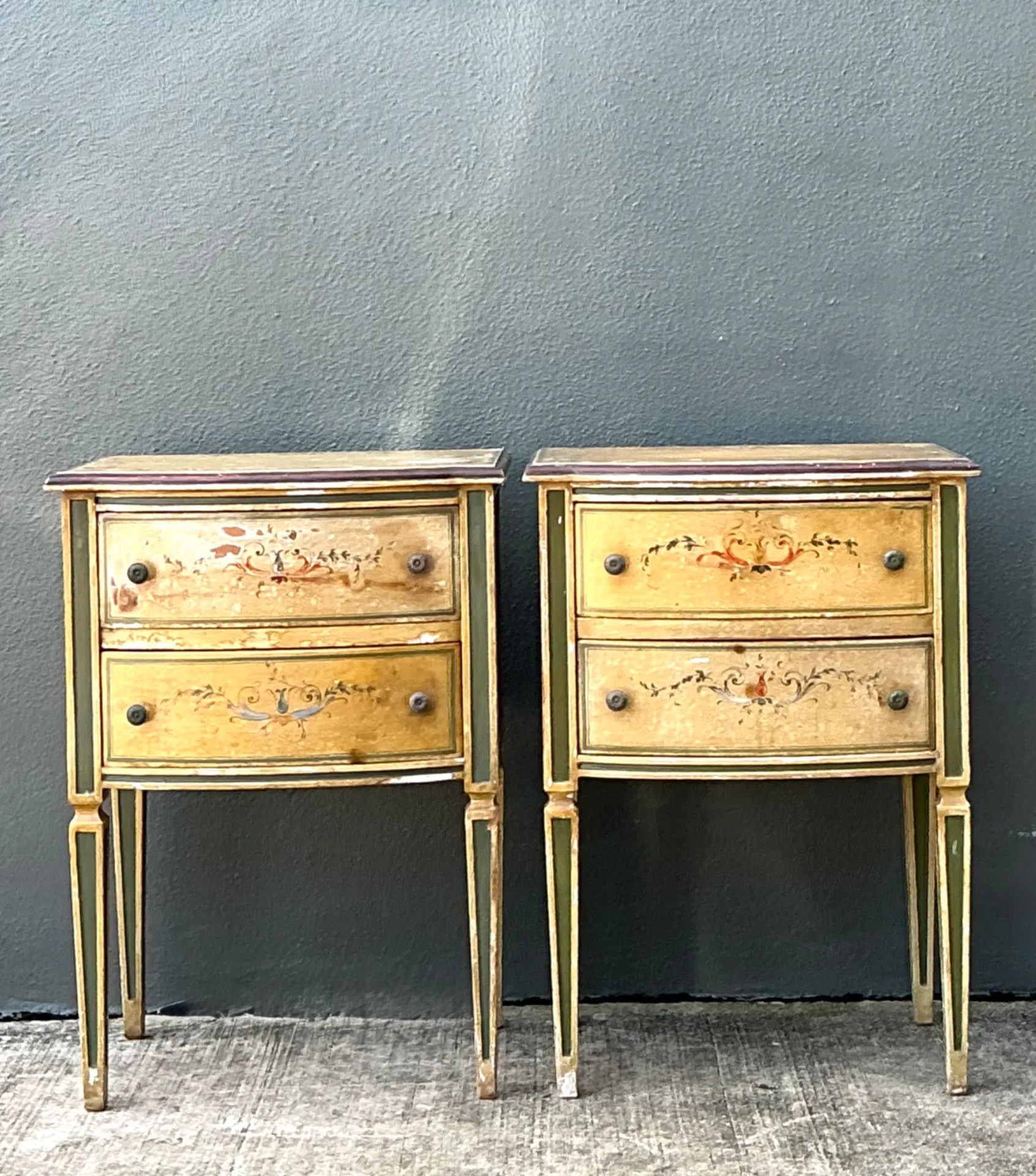 Vintage Distressed Hand-Painted Wood Side Tables — additional photo 3