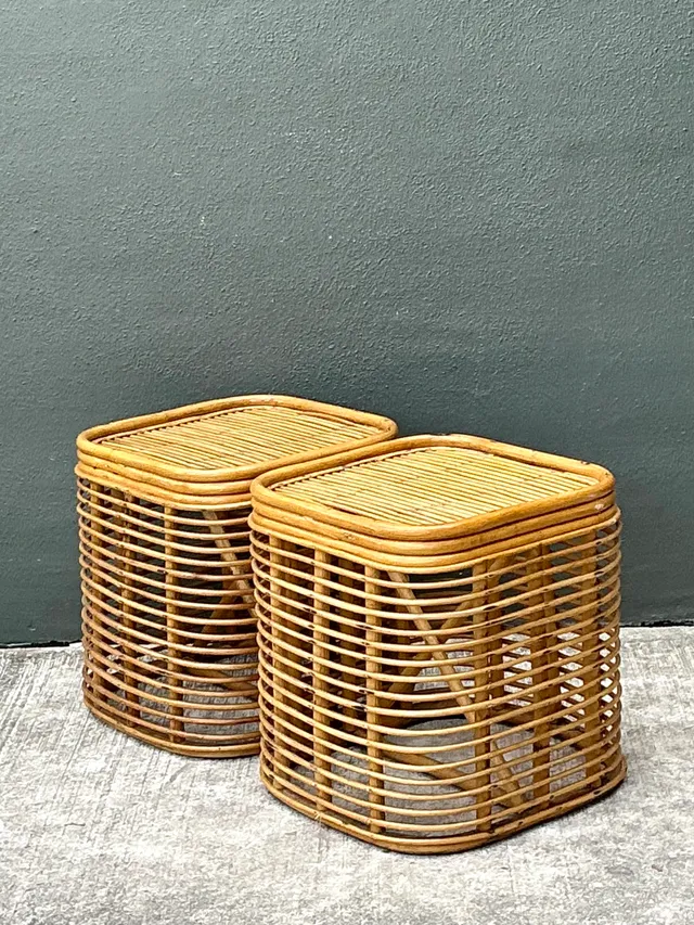 Vintage Woven Rattan Side Tables - Pair — additional photo 3