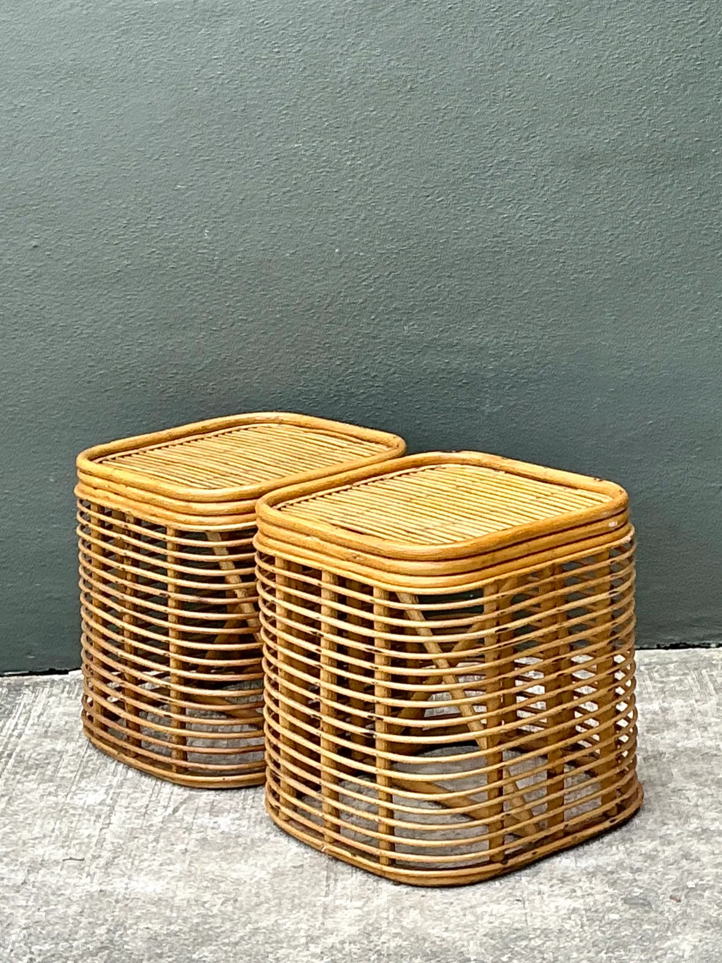 Vintage Woven Rattan Side Tables - Pair — additional photo 1