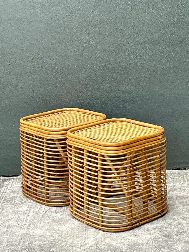 Vintage Woven Rattan Side Tables - Pair — additional photo 1
