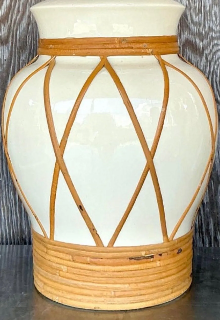 Vintage Ceramic and Rattan Table Lamps - Pair — additional photo 6
