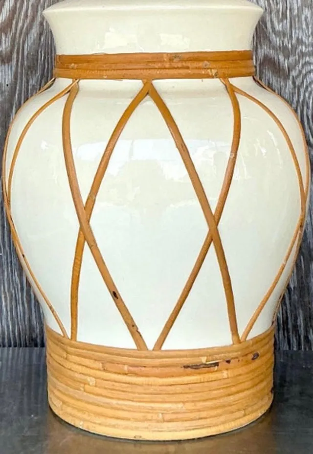 Vintage Ceramic and Rattan Table Lamps - Pair — additional photo 6