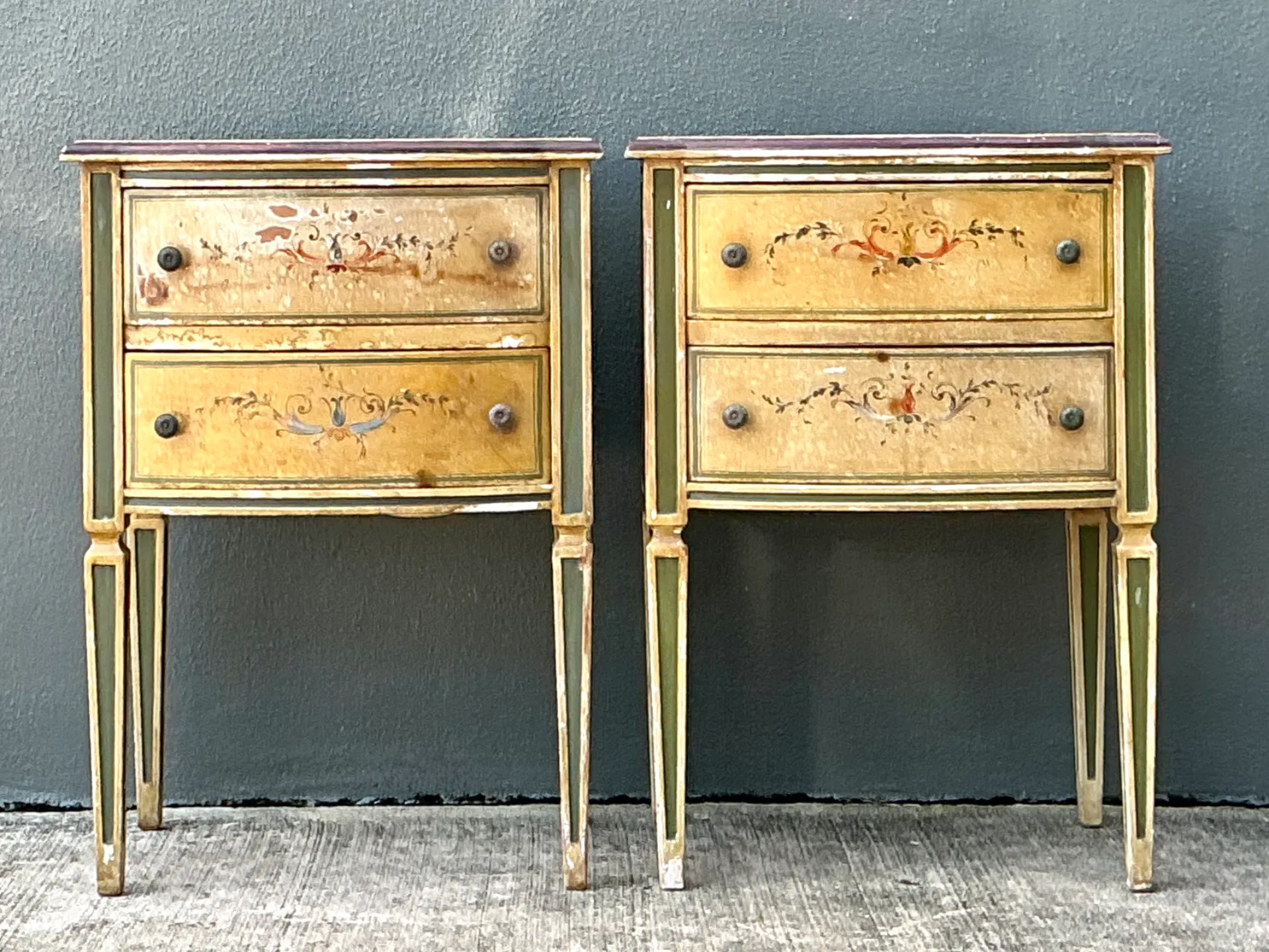 Vintage Distressed Hand-Painted Wood Side Tables — additional photo 2