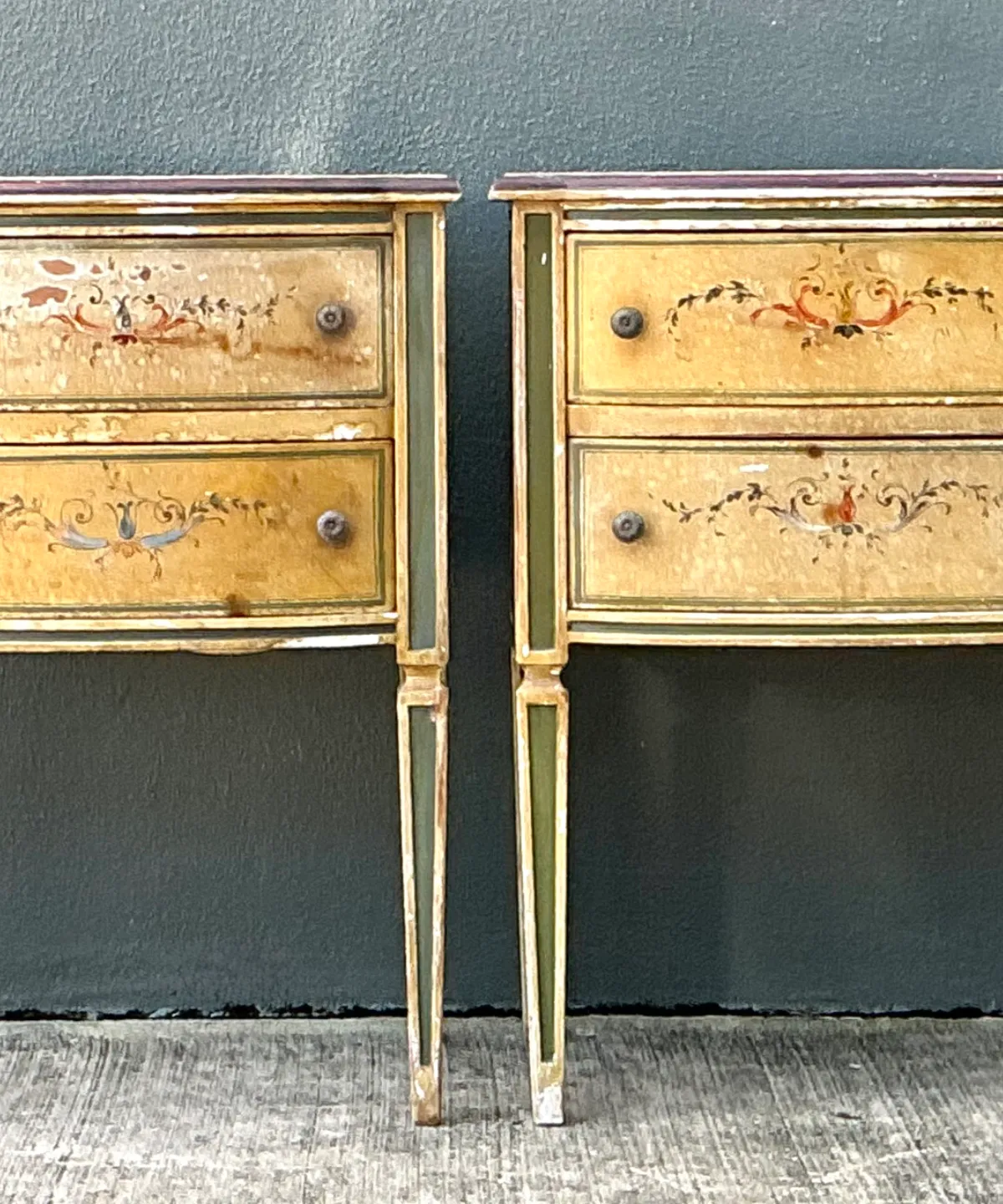 Vintage Distressed Hand-Painted Wood Side Tables — additional photo 2