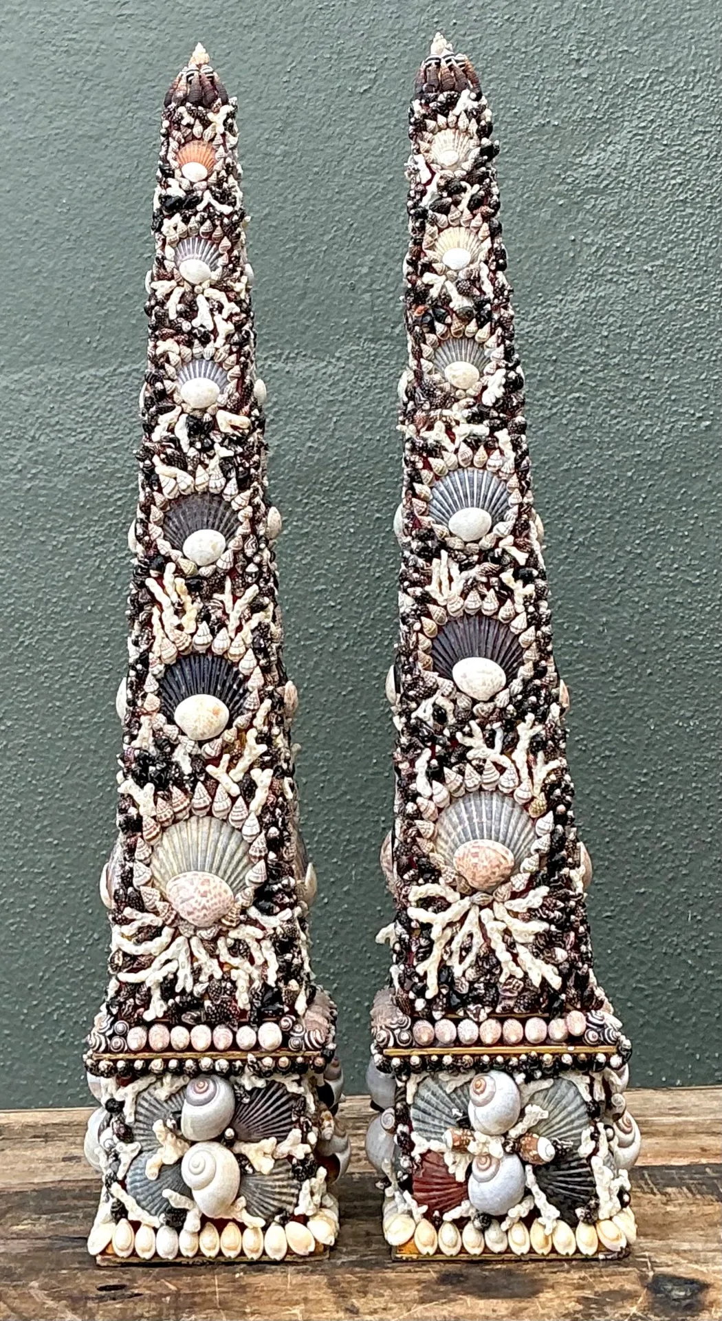 Vintage Shell Encrusted Obelisks - A Pair — additional photo 2