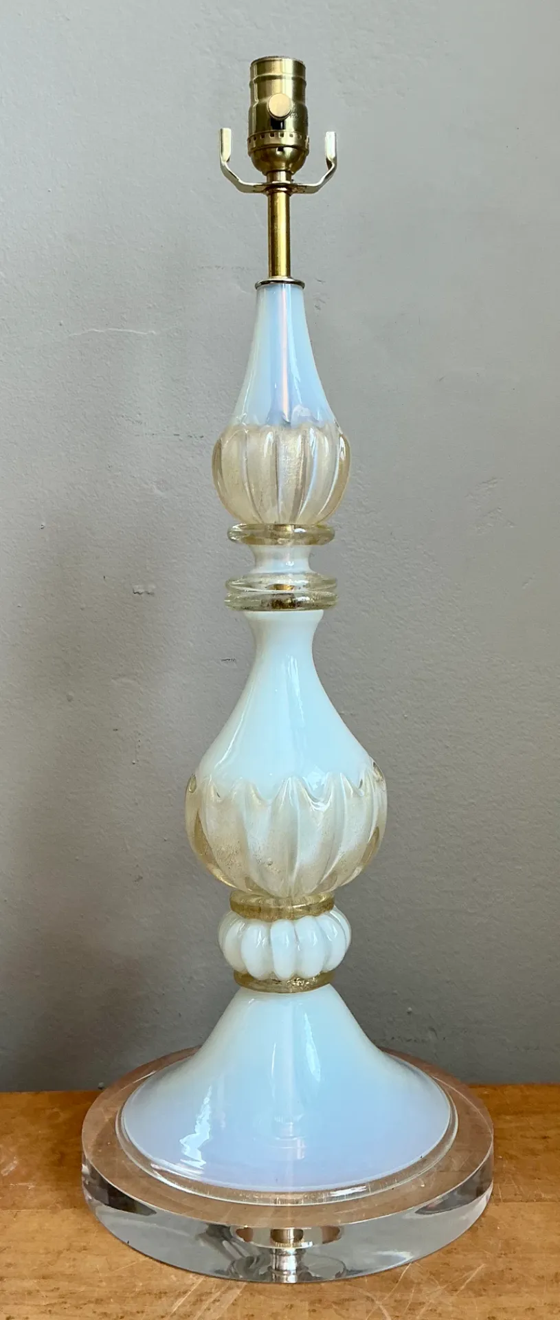 Vintage Murano Opalescent Glass and Lucite Table Lamp