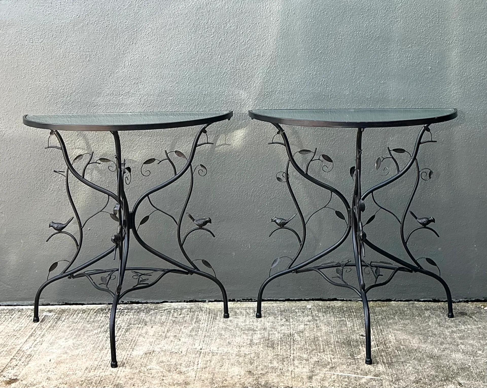 Vintage Sculptural Metal Demilune Console Tables - A Pair — additional photo 7