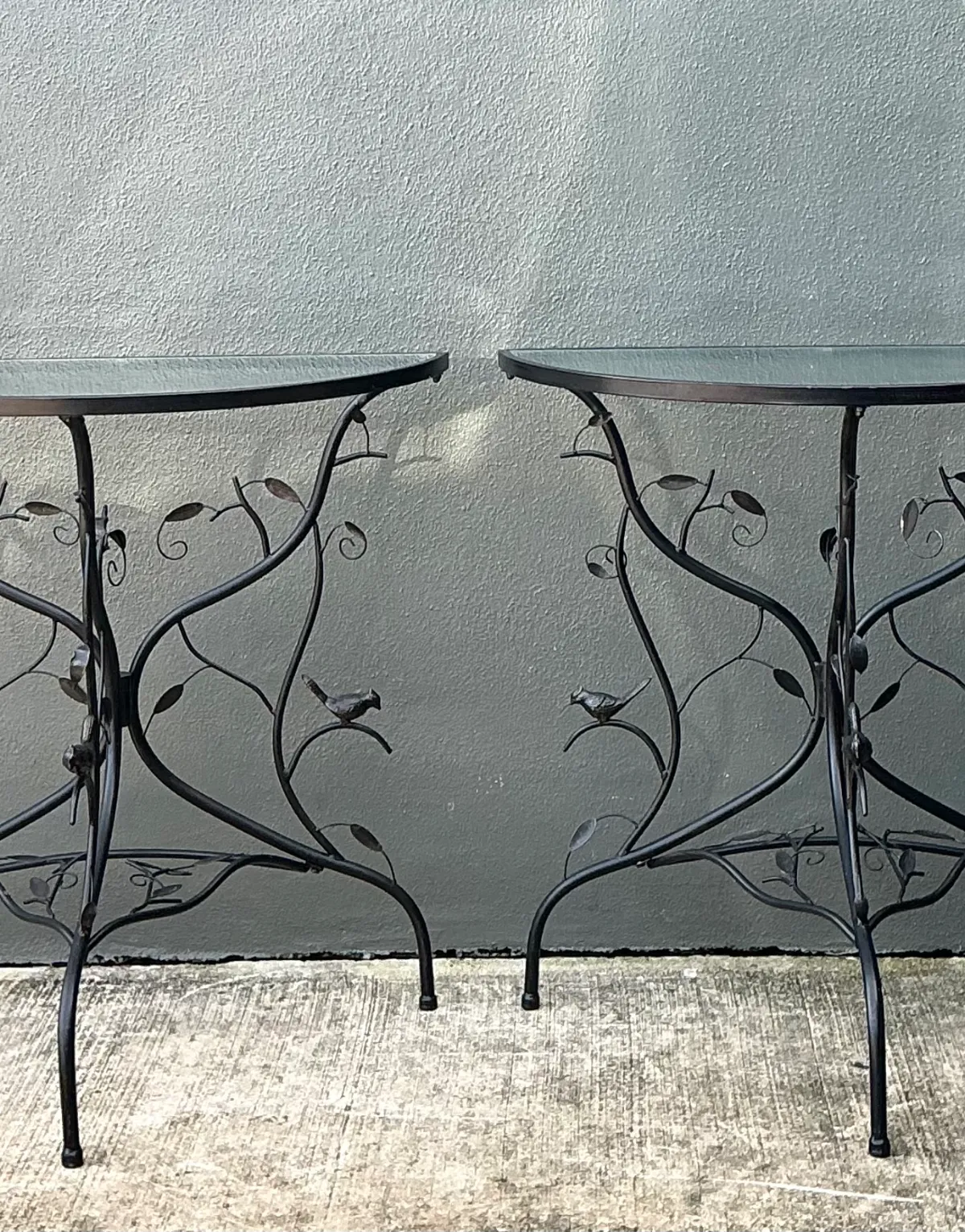 Vintage Sculptural Metal Demilune Console Tables - A Pair — additional photo 7