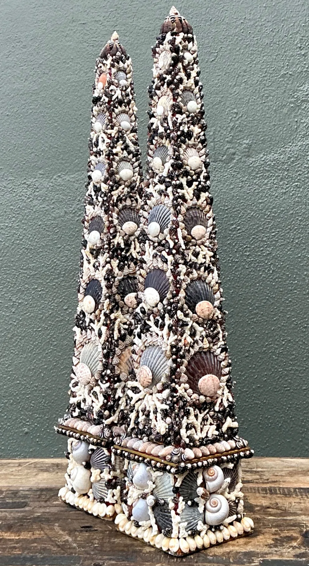 Vintage Shell Encrusted Obelisks - A Pair — additional photo 6