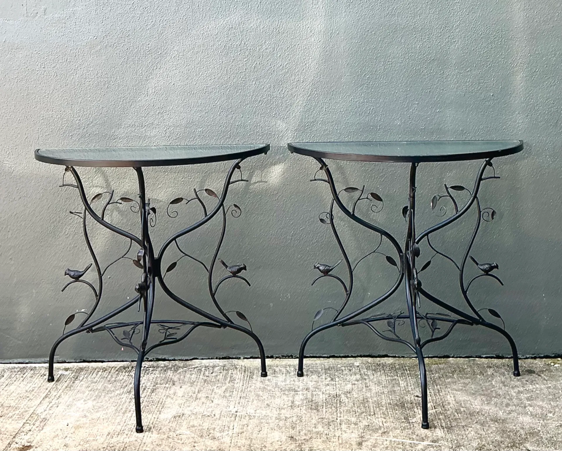 Vintage Sculptural Metal Demilune Console Tables - A Pair — additional photo 2