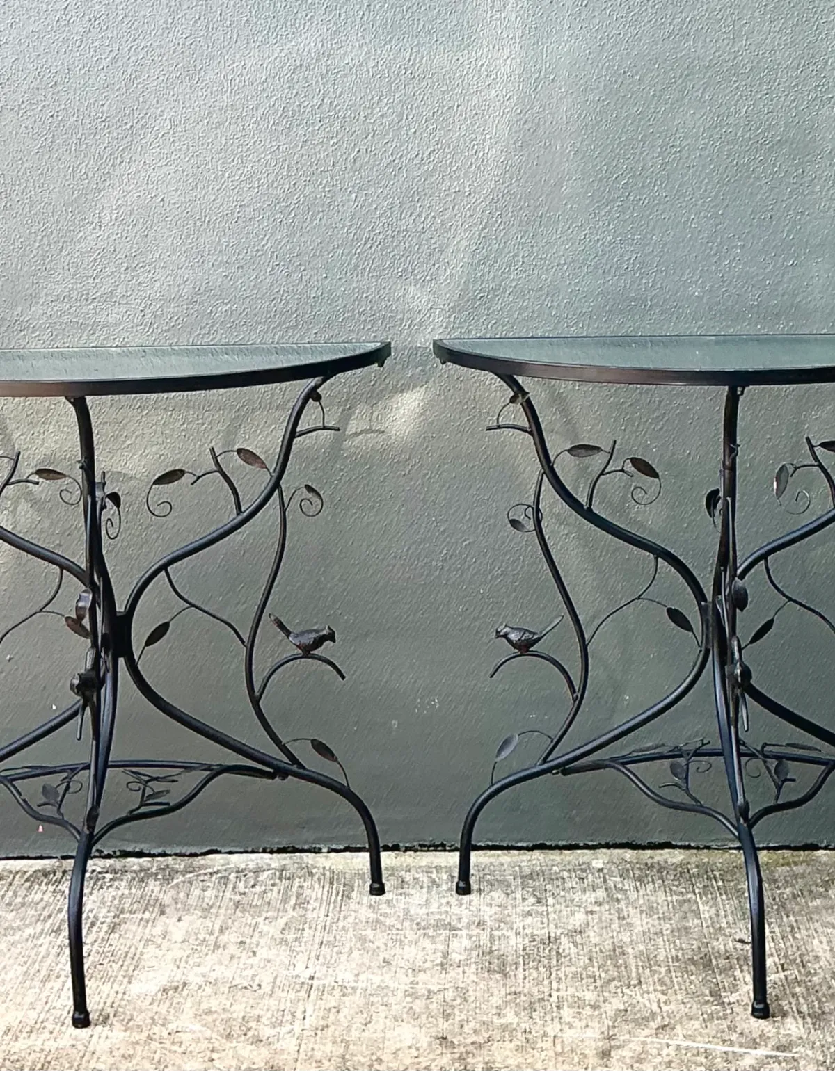 Vintage Sculptural Metal Demilune Console Tables - A Pair — additional photo 2