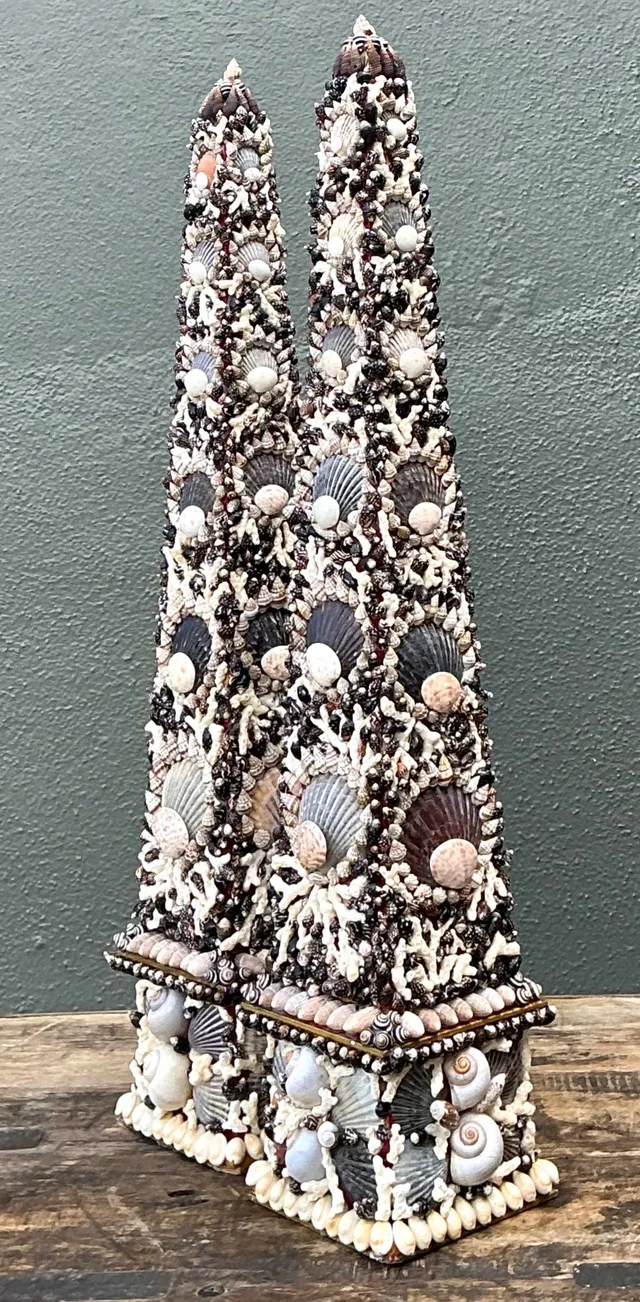 Vintage Shell Encrusted Obelisks - A Pair — additional photo 1
