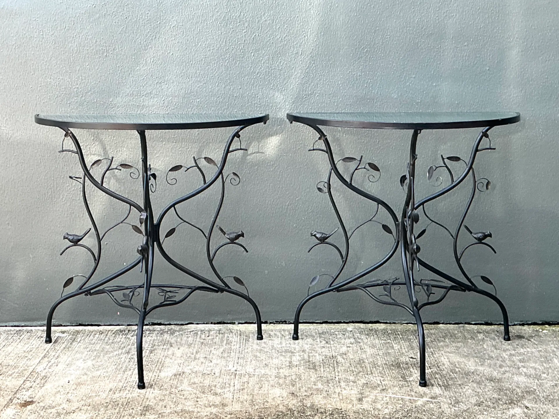 Vintage Sculptural Metal Demilune Console Tables - A Pair — additional photo 8