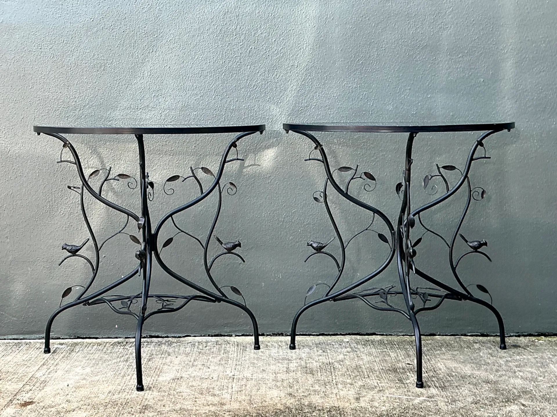 Vintage Sculptural Metal Demilune Console Tables - A Pair — additional photo 5