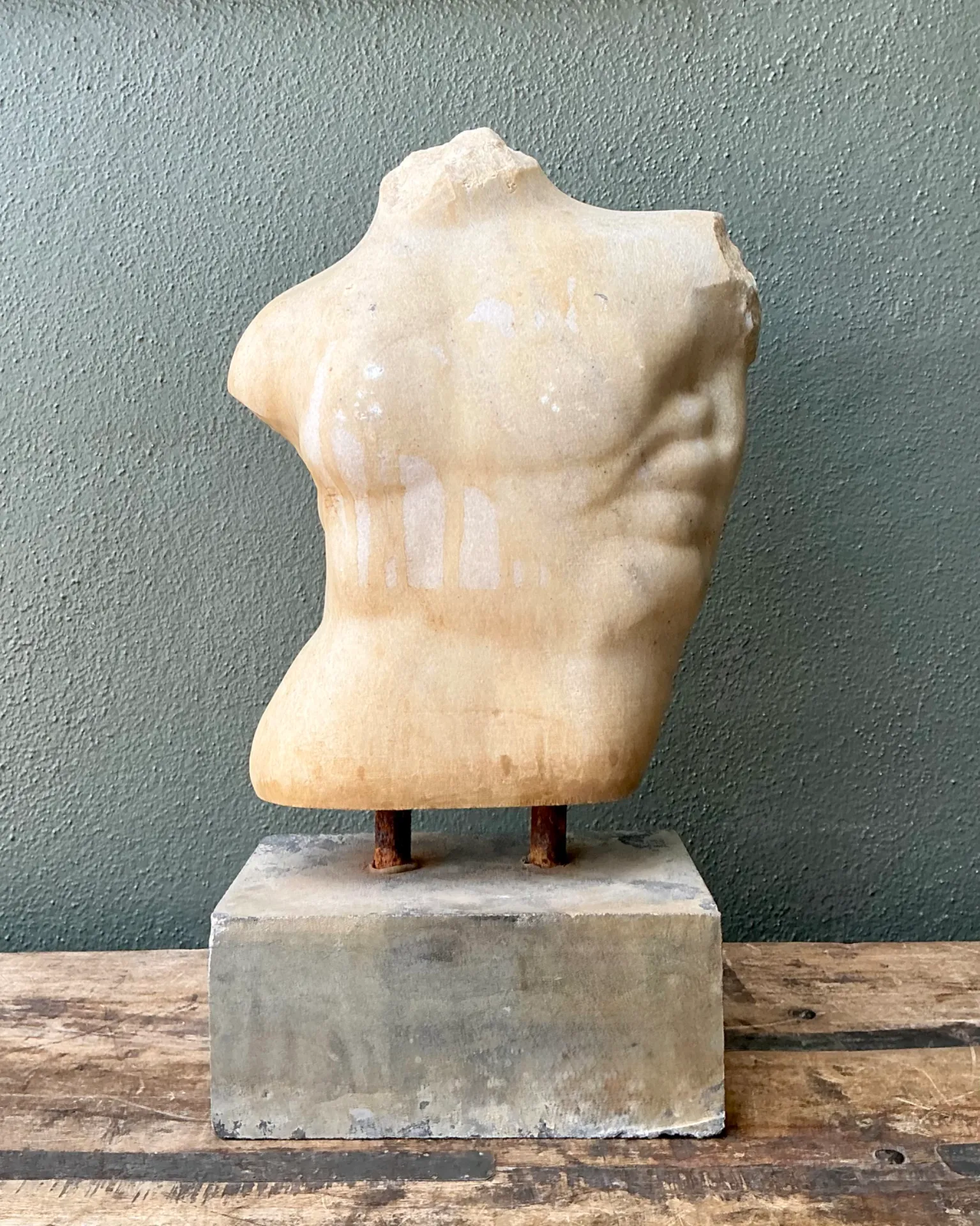 Vintage Stone Torso Sculpture on Cement Base — additional photo 2